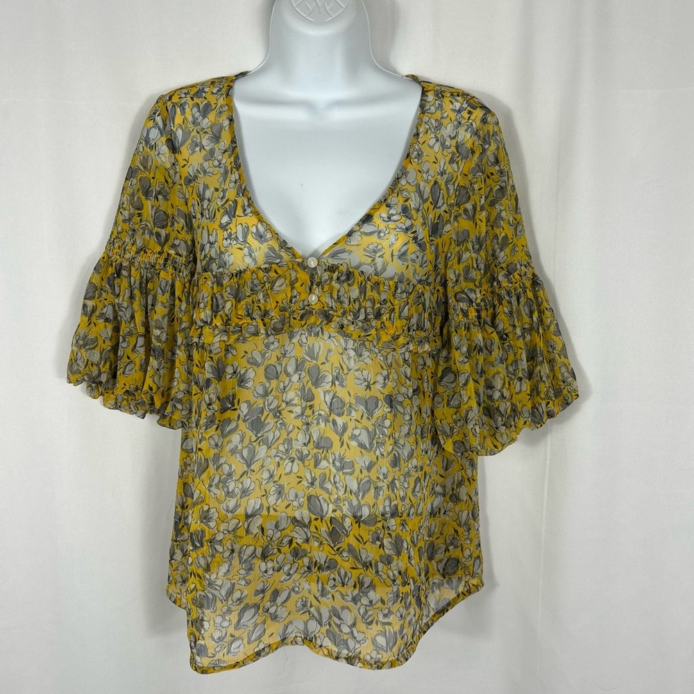 Loft Floral Sheer Yellow Top S